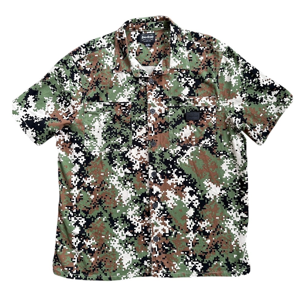 Dogg Supply Snoop Dogg Shirt Mens XL Green Digital Camo Button Up Excellent Camo